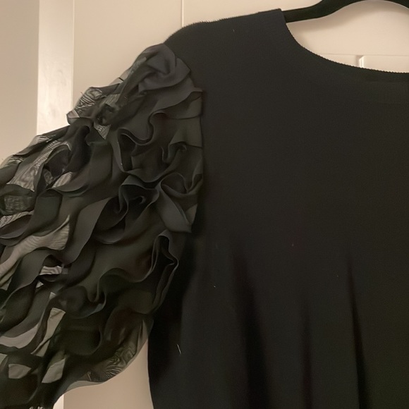 Super cute Flawless brand black knit top with sheer embellished sleeves. Size L - Picture 4 of 7